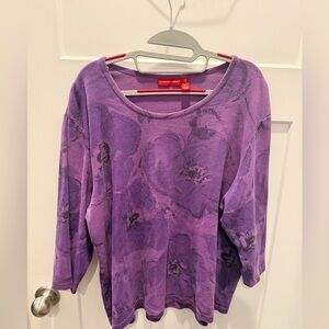 Gloria Vanderbilt Purple Abstract Floral Top 2X Plus Size Cotton 3/4 Sleeve
